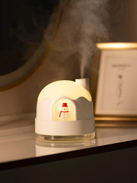 مرطب هواء ليلي لطيف على شكل كوخ ثلجي، مرطب هواء صامت للمنزل وغرفة النوم بمنفذ USB، مرطب هواء صغير لسطح المكتب للمكتب