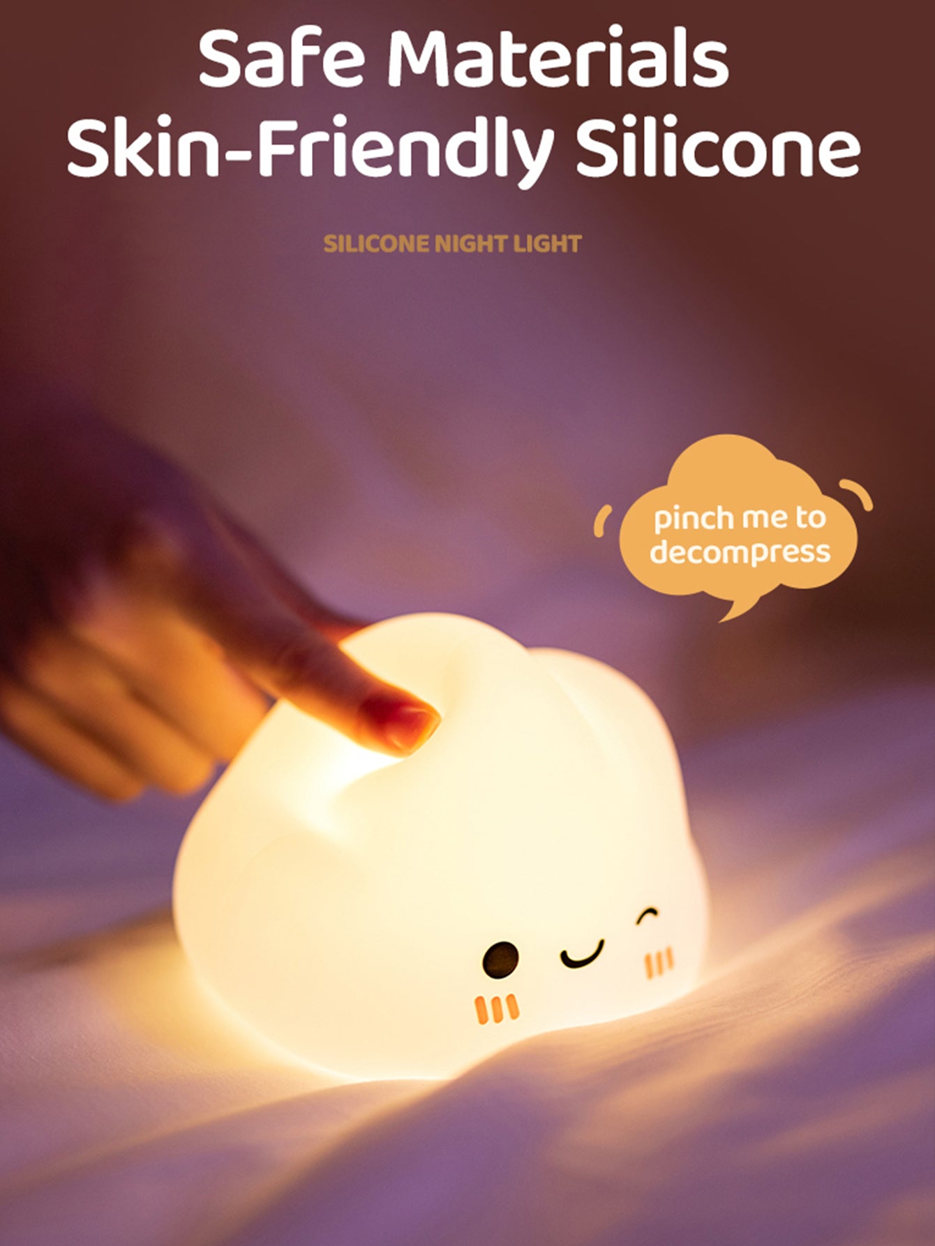 قطعة واحدة من ضوء الليل LED المصنوع من السيليكون على شكل سحابة لطيفة لوضعه بجانب السرير، مصباح جو، رفيق نوم الطفل، ضوء ليلي للرضاعة، ضوء دافئ مهدئ، سهل التشغيل