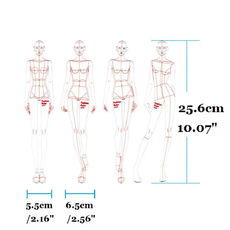Fashion Illustration Rulers 4 Models Female Clothing Design Effect Diagram Fashion Painting Human Body Dynamic Template Ruler