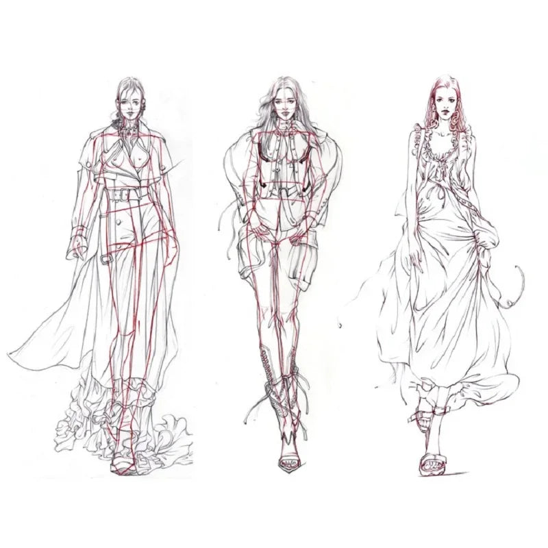 Fashion Illustration Rulers 4 Models Female Clothing Design Effect Diagram Fashion Painting Human Body Dynamic Template Ruler