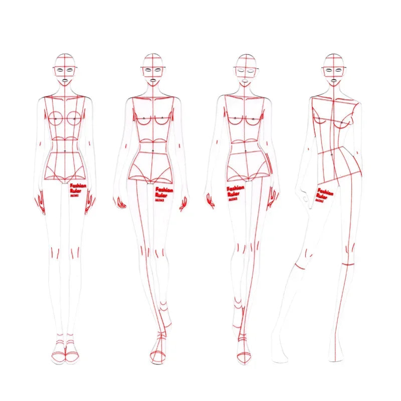 Fashion Illustration Rulers 4 Models Female Clothing Design Effect Diagram Fashion Painting Human Body Dynamic Template Ruler