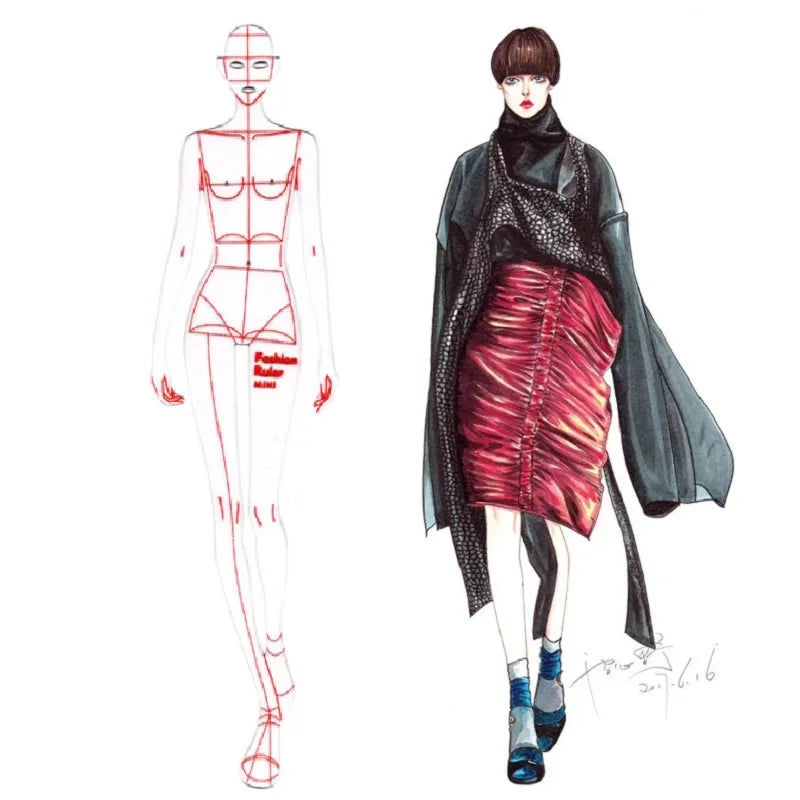 Fashion Illustration Rulers 4 Models Female Clothing Design Effect Diagram Fashion Painting Human Body Dynamic Template Ruler