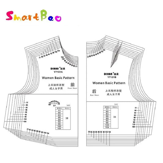 مسطرة بلاستيكية قابلة لإعادة الاستخدام من كلوكور بمقاسات قابلة للتعديل (مقاس الصدر 77-104 سم) - تسعة مقاسات في مقاس واحد، مثالية لخياطة الملابس النسائية