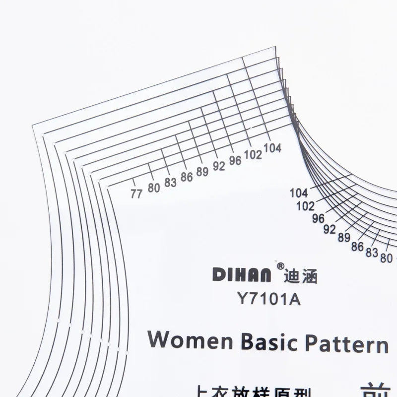 مسطرة بلاستيكية قابلة لإعادة الاستخدام من كلوكور بمقاسات قابلة للتعديل (مقاس الصدر 77-104 سم) - تسعة مقاسات في مقاس واحد، مثالية لخياطة الملابس النسائية