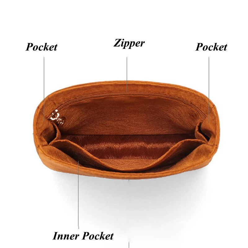 Premium Insert Organizer - Luxury Twill Satin Makeup Pouch & Storage Bag, Multi-Purpose Handbag Organizer with Structure Support & Lining Protector for Purse, Tote, Designer Bags