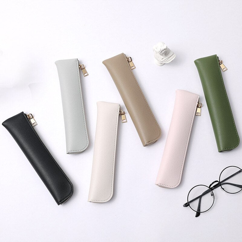 Slim PU Leather Pencil Case Cosmetic Brush Bag| Versatile & Stylish | Multiple Colors Available