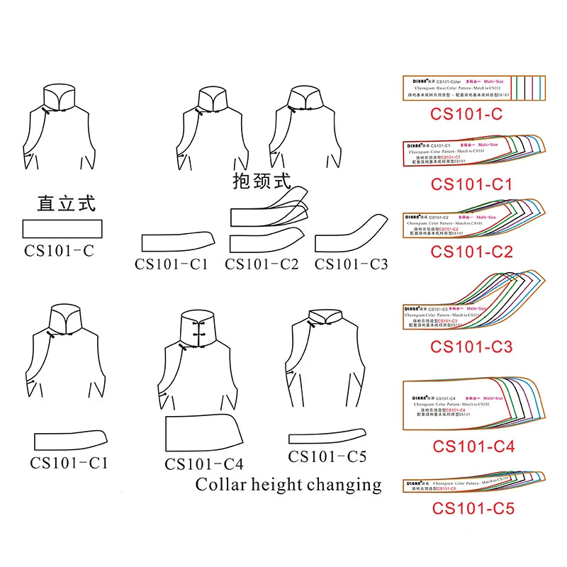 قالب بلاستيكي شفاف من Clocore لمجموعة مكونة من 6 قطع لتحويل طوق Cheongsam القائم.CS101