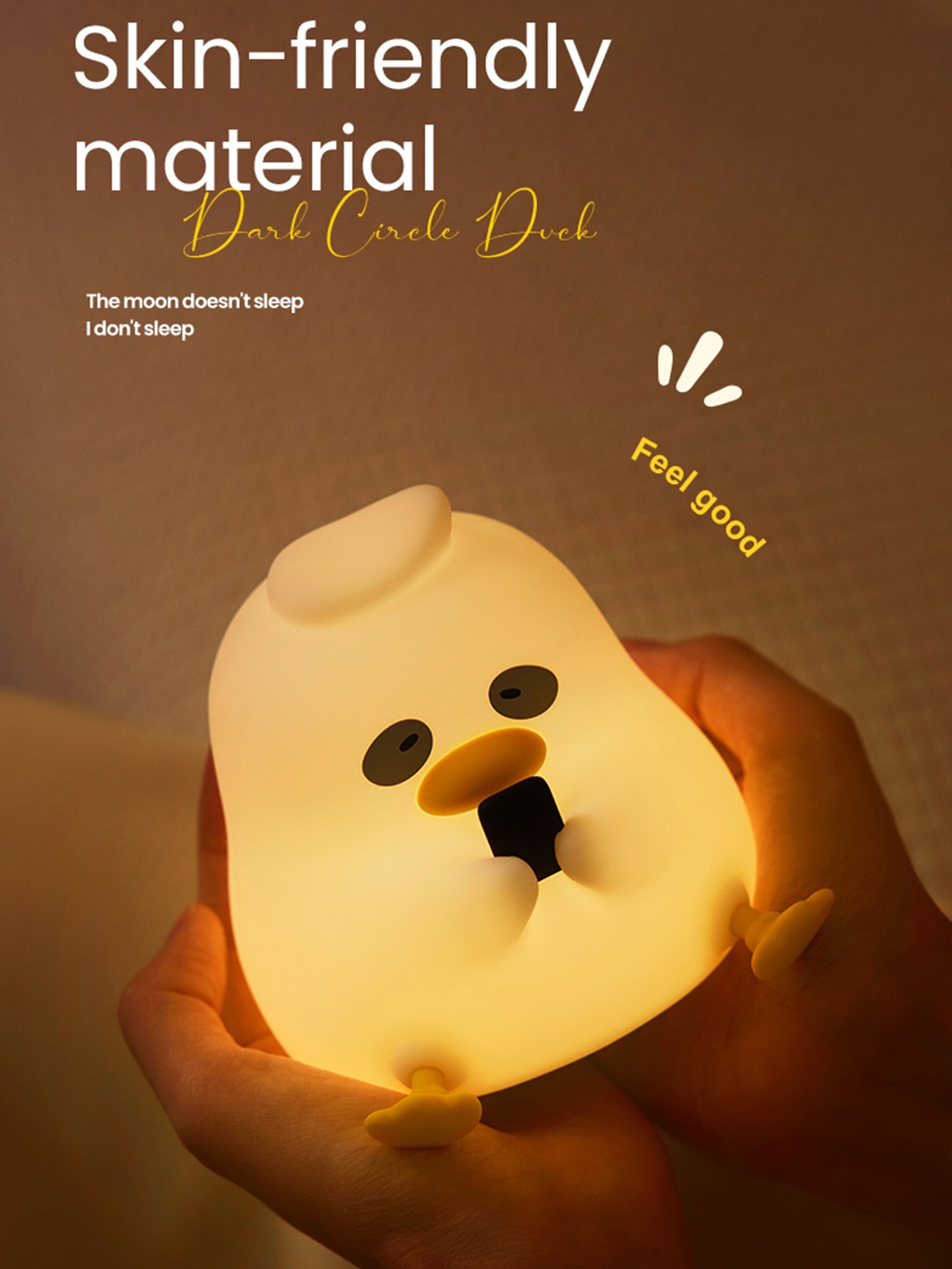 مصباح ليلي LED على شكل بطة من السيليكون - قابل لإعادة الشحن، مع إمكانية التحكم في الصنبور، ودرجة سطوع قابلة للتعديل، وعمر بطارية طويل، ومصنوع من مادة السيليكون الناعمة