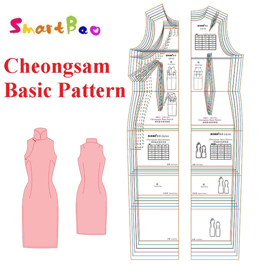 Mordern Cheongsam Sewing Pattern Transparent Plastic Basic Paper Pattern of Qipao with Multi-sizes in One Set Designer Chinese Cheongsam
