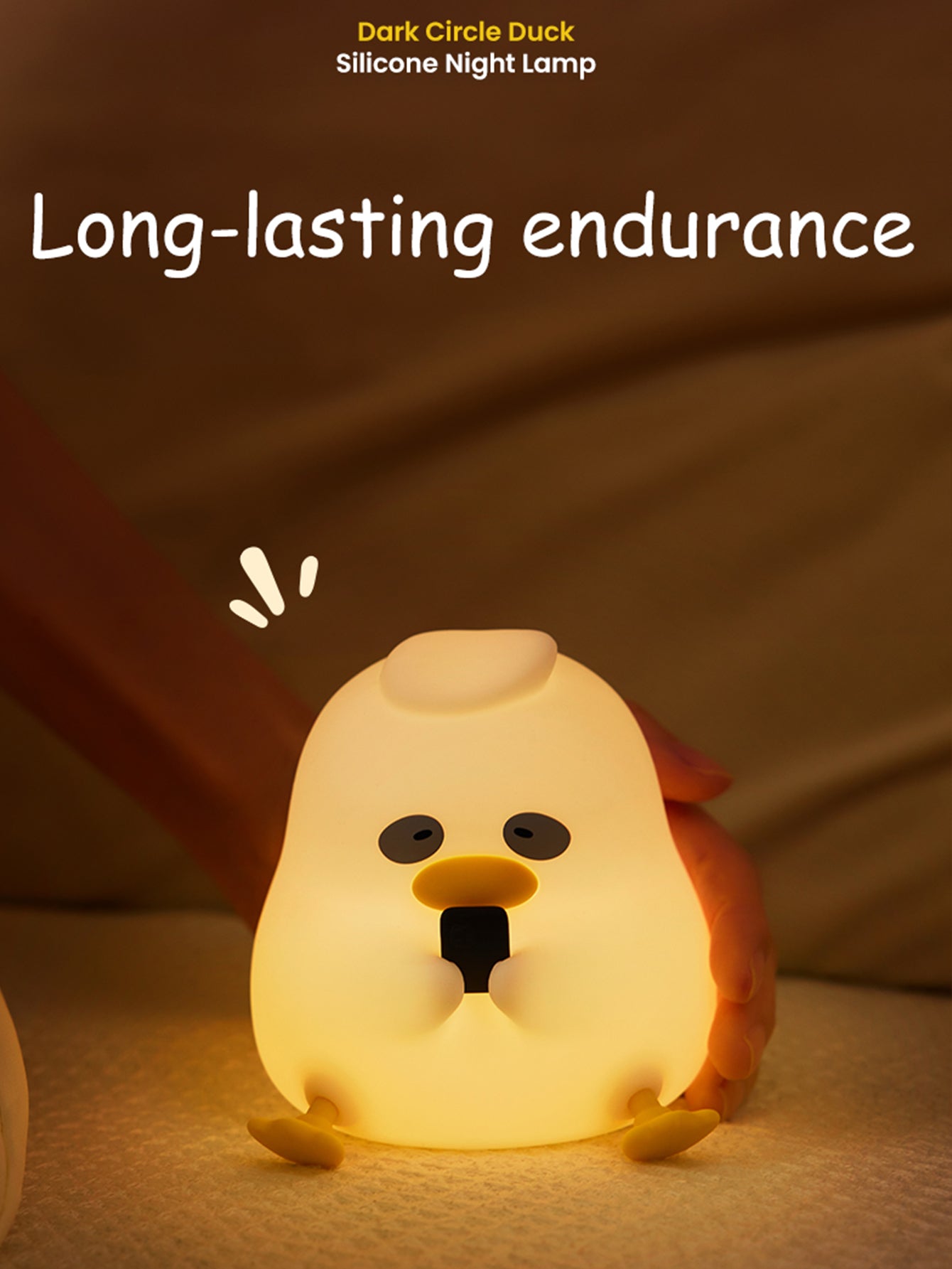 مصباح ليلي LED على شكل بطة من السيليكون - قابل لإعادة الشحن، مع إمكانية التحكم في الصنبور، ودرجة سطوع قابلة للتعديل، وعمر بطارية طويل، ومصنوع من مادة السيليكون الناعمة