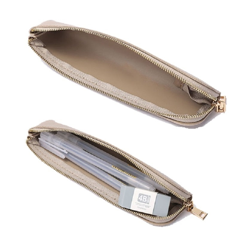 حافظة أقلام رصاص صغيرة متينة بسحاب من جلد البولي يوريثان حافظة أقلام رصاص طويلة ورفيعة