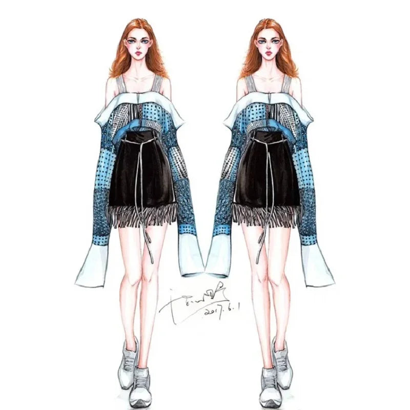 Fashion Illustration Rulers 4 Models Female Clothing Design Effect Diagram Fashion Painting Human Body Dynamic Template Ruler