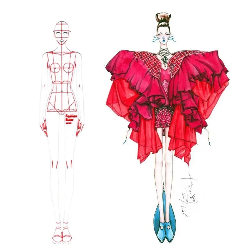 Fashion Illustration Rulers 4 Models Female Clothing Design Effect Diagram Fashion Painting Human Body Dynamic Template Ruler