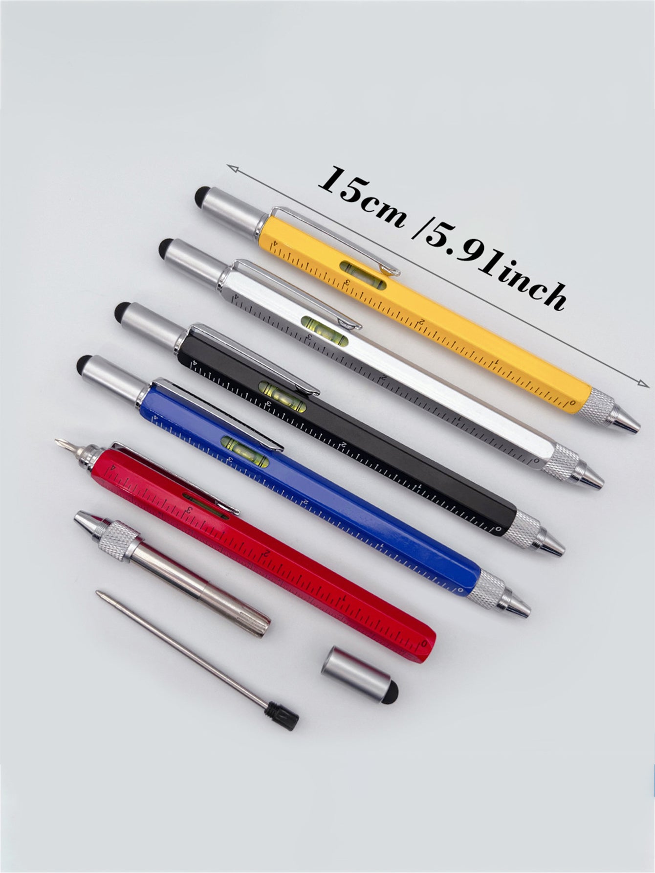 6-in-1 Multifunction Metal Tool Pen with Stylus, Level & Screwdriver
