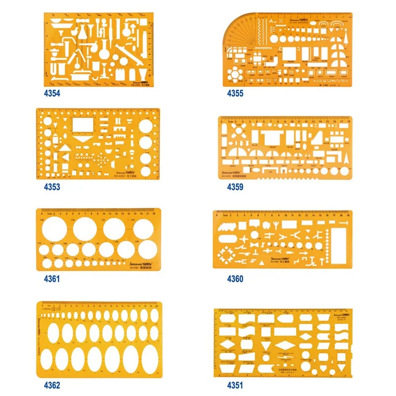Clocore Plastic Drawing Template Ruler Kit Building Geometric Drawing Ruler for Drafting Illustrations Architecture Wholesale