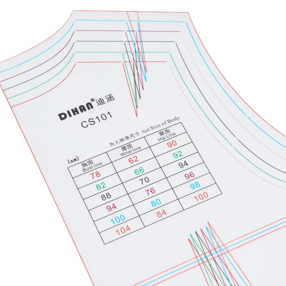 Cheongsam Pattern Basic Block Template | Multi-Size Qipao Sewing Pattern (7 Sizes) | Transparent Plastic Drafting Template