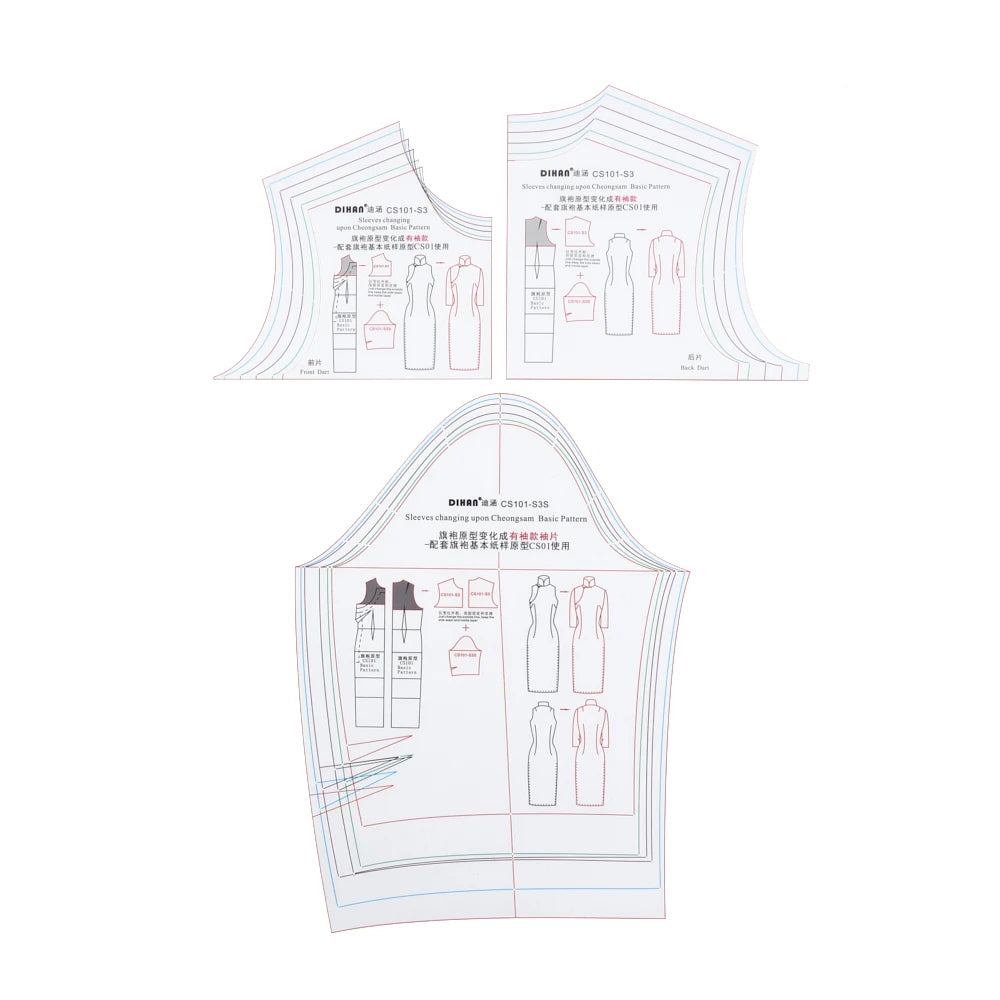 CS101 Cheongsam Sleeve Pattern Making Template – Sleeveless, Cap & Long Sleeve Options