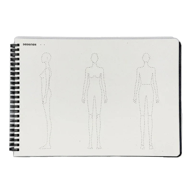 Fashion Design Sketchbook for Women’s Clothing | A4 Three-View Figure Template Notebook with Smooth 120gsm Art Paper, Metal Coil Binding