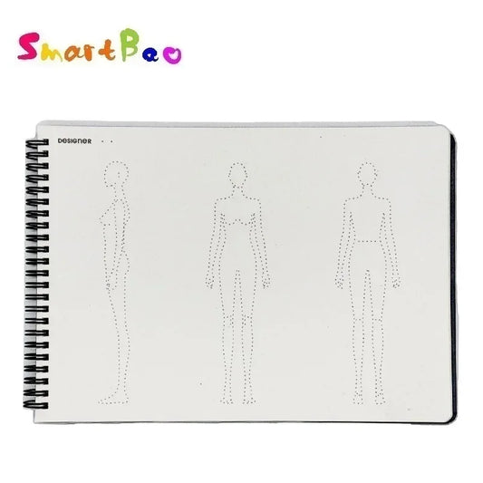 Fashion Design Sketchbook for Women’s Clothing | A4 Three-View Figure Template Notebook with Smooth 120gsm Art Paper, Metal Coil Binding