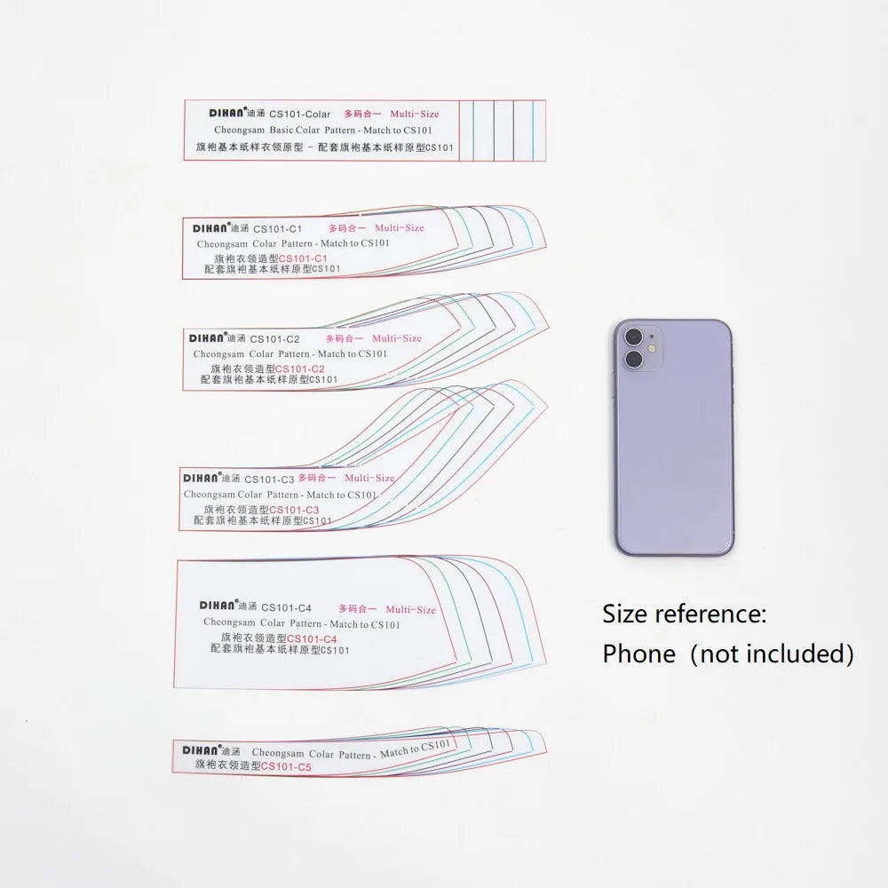 Cheongsam Mandarin Collar Pattern Template Set (6 Styles) – CS101-C, Multi-Size Transparent Plastic Sewing Pattern