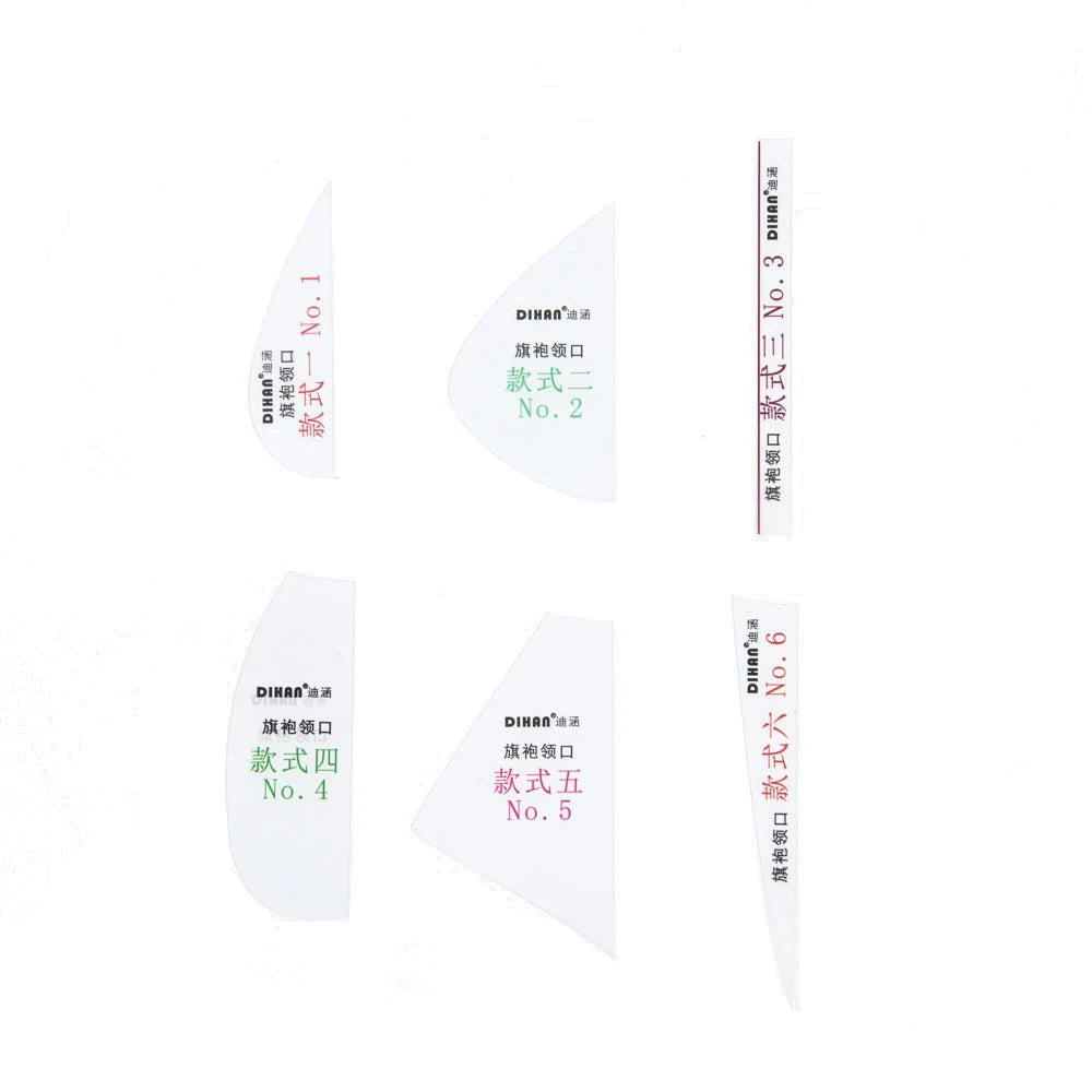 Cheongsam Collar Pattern Template Kit (6 Variations) – Universal Qipao Neckline Drafting Tool CS101-Neckline