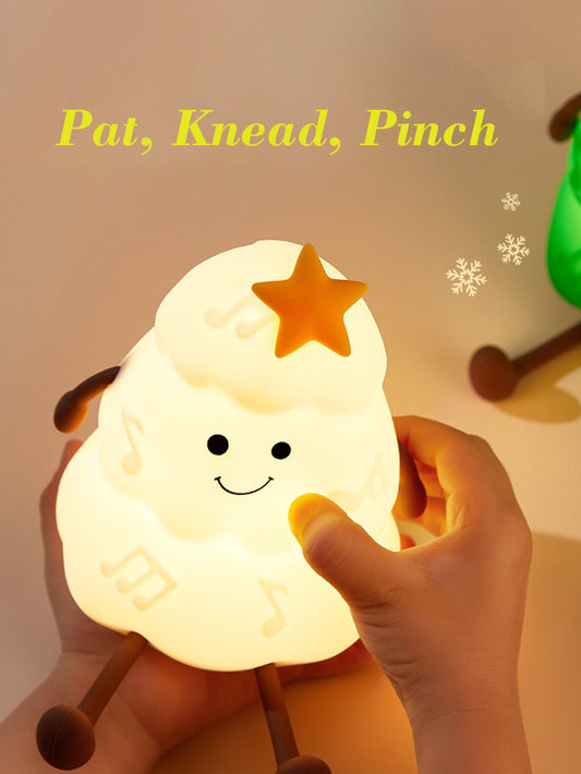 Night Light Silicone Christmas Tree with Phone Holder – 3-Level Dimmable Tap Lamp with Timer, Cute Bedside Silicone Light for Bedroom or Gift